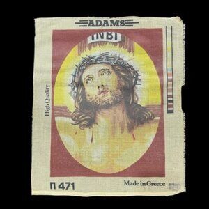 Ecce Homo Jesus Crown of Thorns Needlepoint Canvas Adams Made in Greece Vintage